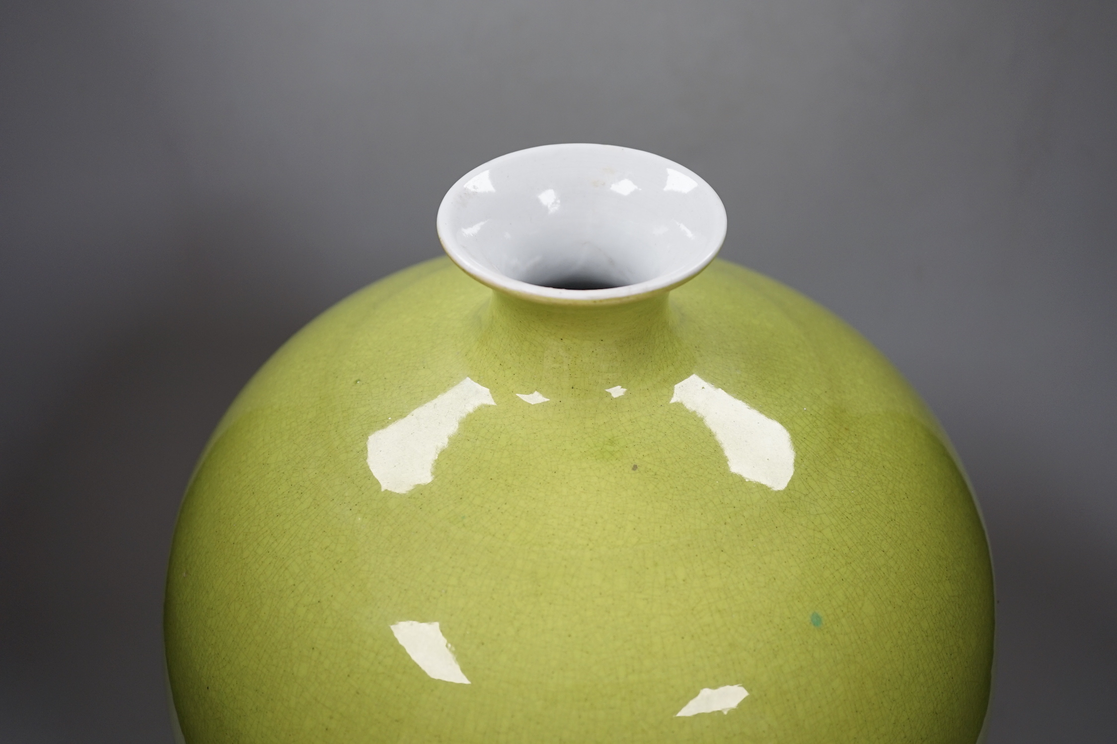 A large Chinese lime green crackle glazed meiping, 44cm high